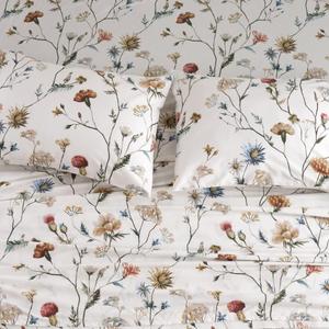 DAUAOTO 100% Cotton Bedding Printed Sheets Set for Queen Size Bed Up to 14" Deep Mattress, Floral Botanical Pattern Bedlinen Sets