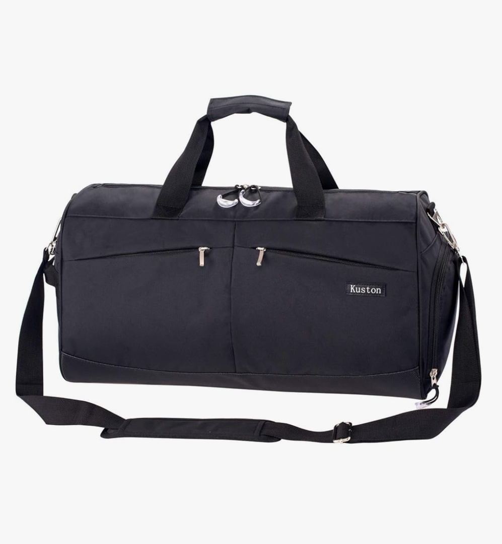 Kuston Sports Gym Bag with Shoes Compartment &Wet Pocket Gym Duffel Bag Overnight Bag for Men and Women-Black