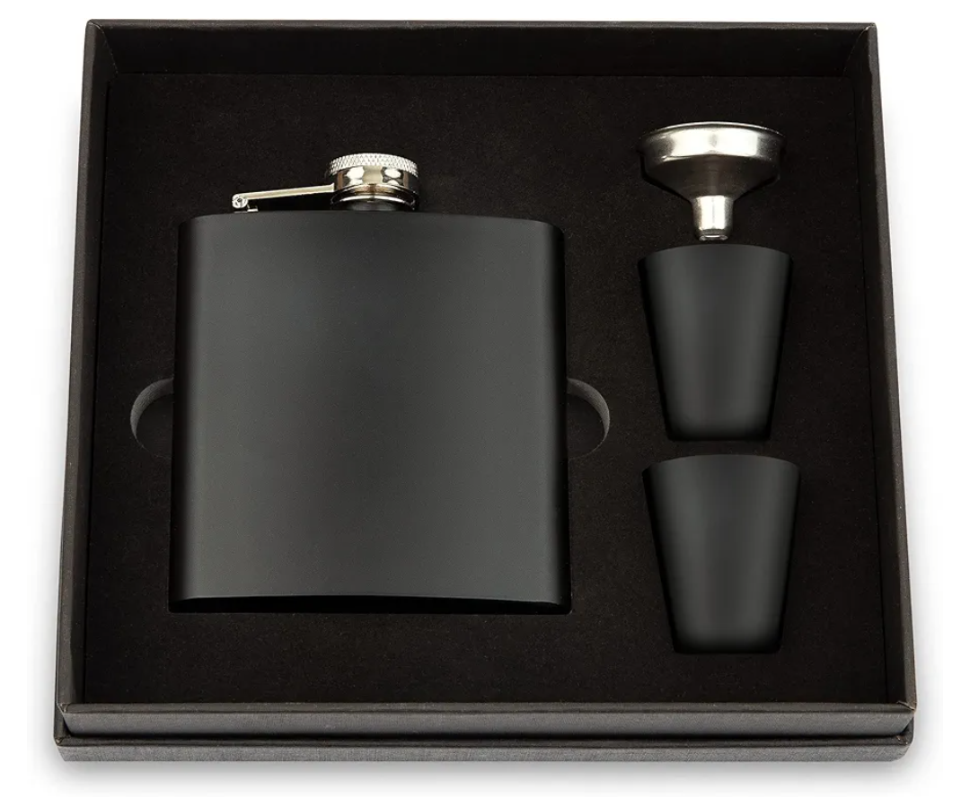 Weddingstar 6 oz Stainless Steel Hip Flask Gift Box Set Black - Non-Customizable