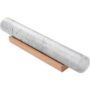 Marble Rolling Pin with Wooden Bracket, Marble Rolling Pin, Non-Stick Dough Rolling Pin for Bread, Pizza Dough, Crust, Pastry, Cookies (White, 11.8 inch)