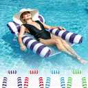 4 Pack Inflatable Pool Floats for Adults, 3-Tube Mesh Bottom Pool Hammock Floating Lounge Raft, Portable Water Float for Beach Vacation & Summer Outdoor Activities, X-Large