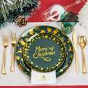 175Pcs Christmas Plates Disposable - Christmas Plastic Plate - Green Gold Xmas Dinnerware Sets for 25 Guests Include 50 Plates, 75 Silverware, 25Cups, 25Napkins for Xmas Party