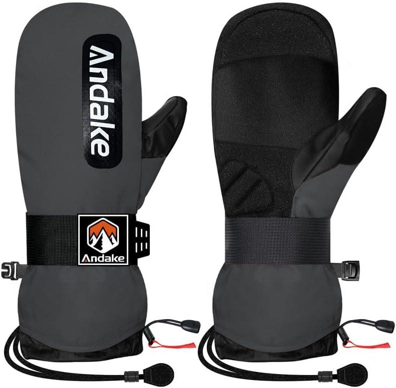 Andake Winter Ski Mittens for Men Women&Teenager,Waterproof & Insulated Snow Gloves, Warm Cold Weather Mittens,Professional Snowboard Mittens for Skiing, Snowboarding,Winter Sports (X-Small, Grey)