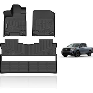 KELCSEECS Floor Mats Custom for Honda Ridgeline 2026 2025 2024 2023-2017 All Weather Protection TPE Duty Non-Slip Automotive Floor Liners Fits Front & 2nd Row Full Set Accessories, Black
