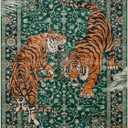 Tiger 9x12 Washable Area Rug, Boho Green Rugs for Living Room