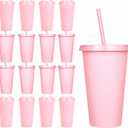 Suertestarry Plastic Tumblers with Lids and Straws, 16 Pack Reusable Party Favor Cups, 22oz Iced Coffee Cups, for Parties and Birthdays (16, Pink)