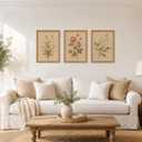 Floral Botanical Framed Canvas Wall Art Prints Set of 3 16x24 Inch
