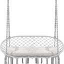 Hammock Chair Macrame Hanging Swing with Cushion,Hanging Cotton Ropes, Metal Frame, 450 lbs Capacity Indoor Outdoor, Patio, Balcony, Living,Deck, Yard, Garden(Double Swing) (Gray)