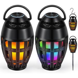 Outdoor Bluetooth Speakers with LED Flame Effect & Color Changing, IPX6 Waterproof, Bluetooth 5.3, USB Charging, Gifts for Men/Women, Torch Atmosphere Speaker for Patio/Garden/Party/Camping2 Pack