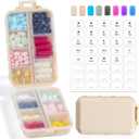 14 GRIDS Travel Pill Organizer Box with Labels - Travel Medicine Case Kit - Pocket Daily Pharmacy Container - Travel Medication Holder Dispenser for Fish Oil Vitamin Supplement Storage - Khaki