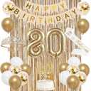Trgowaul 80th Birthday Decorations for Women, Banner, Sash and Crown, Cake Topper, 80 Number Balloon, Fringe Curtains, Champagne Gold 80th Birthday Party Supplies