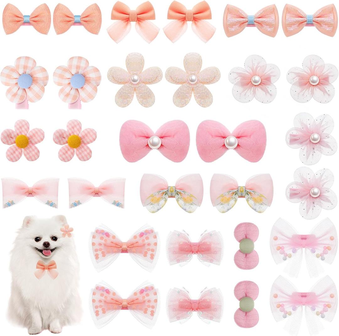Yuanan 30Pcs Dog Bows with Clips, Charming Dog Hair Bows for Small Dogs, Pink Puppy Bow Perfect-Dog Accessories Girl(Various Bow Styles)