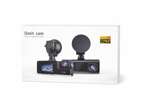 Dual Camera Dash Cam with Front 1080P and Inside Camera, Super HD 1296P, 170° Wide Angle, Night Vision, 24H Parking Monitor, G-Sensor, Loop Recording