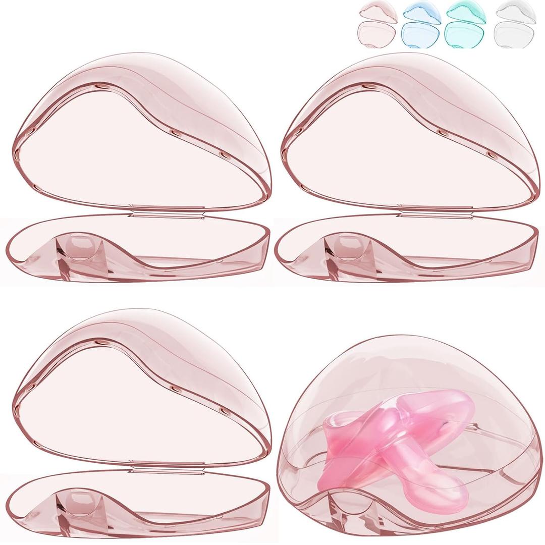 Pacifier Case,4 Pack BPA Free Pacifier Holder Case,Transparent Container Box for Baby BinkyNot Included,Essential Pacifier Accessories,Alway Keep Paci Clean,Easy to Clean(Pink)
