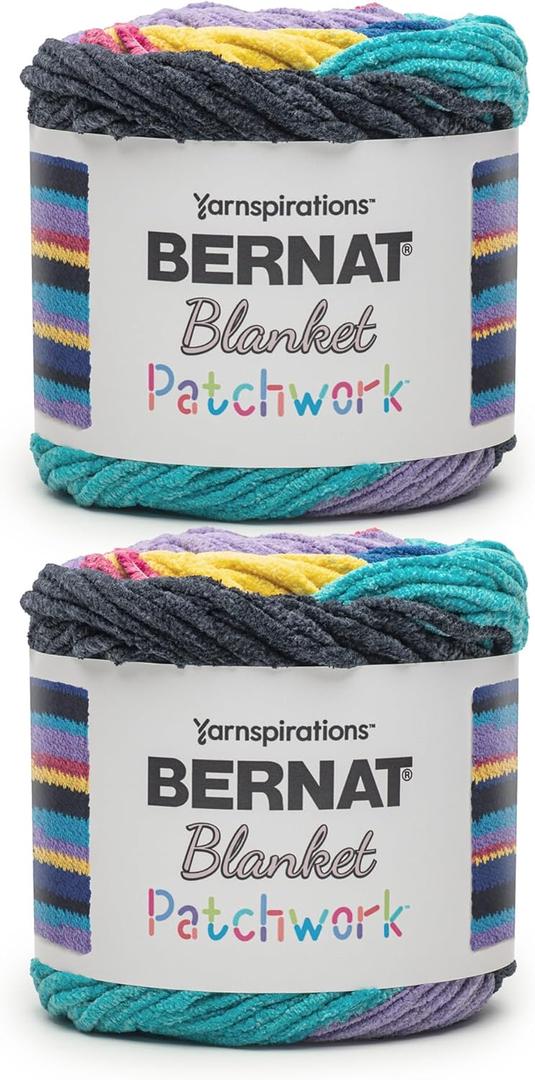 Bernat Blanket Patchwork 90S Vibe Yarn - 2 Pack of 300g / 10.5oz - 100% Polyester - #6 Super Bulky - 220Yards - Knitting/Crochet