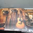 3pcs Vintage Western Cowboy Canvas Wall Art Cow Skull Cowboy Hat Boots Guitar Wooden Wheel Paintings Pictures Wall Decor Country Modern Posters Prints Artwork for Home Office Bedroom Home Decoration (16L''x12W'')