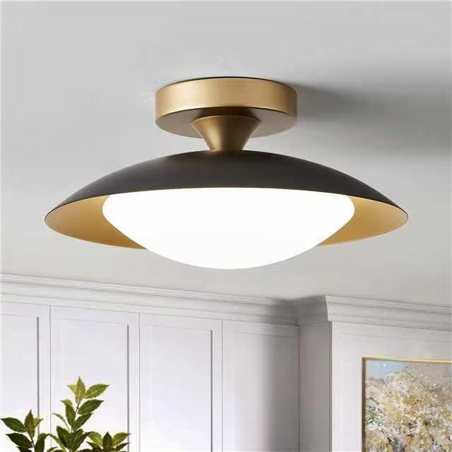 Small Dimmable Mid Century Modern Ceiling Light,5CCT LED Black Gold Semi Flush Mount Ceiling Lamp,for Hallway Entryway Bedroom Laundry Room Kitchen Light Fixture 2700K-6000K,11.81 in