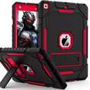 Case for iPad 9th/8th/7th Generation 2021/2020/2019(10.2 inch), Heavy Duty Military Grade Shockproof Rugged Protective 10.2" Cover with Built-in Stand for iPad 9 8 7 Gen (Black+Red) (Black+Red+Black)