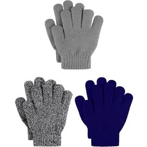 Cooraby 3 Pairs Kid's Winter Gloves Thick Warm Knitted Gloves Children Cold Weather Gloves (6-12 Years, Black and White, Navy, Grey)