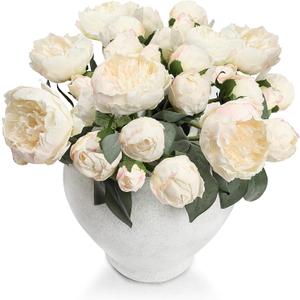 Silk Flower Peony Bouquets - 2 Pack Artificial Peonies with Stems Vintage Look Real Peonies Flowers for DIY Crafts Flower Arrangements Wedding Centerpiece Table Decor - Champagne