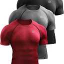 NELEUS Men's Compression Baselayer Athletic Workout T Shirts (Large, 5022 Black/Grey/Red)