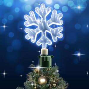 Christmas Tree Topper Lighted with White LED Lights, 360 Rotating Snowflake Tree Topper Ornament with Clip, Infinity Mirror Tree Topper Snowflake for Xmas Party Holiday Christmas Decorations
