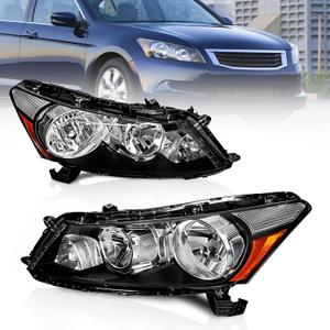 AS Headlight Assembly for 2008 2009 2010 2011 2012 Honda Accord 4dr Sedan Headlamps with Black Housing Clear Reflector Clear Lens Driver and Passenger Side