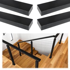 Muzata 4Pack 6'6" Black Cable Railing Handrail Rectangular Stainless Steel Handrail for Cable Railing System Top Rail Deck Stair Indoor Outdoor Length Adjustable with Paper User Guide HT10 BP4