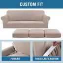 H.VERSAILTEX 4 Piece Stretch Sofa Covers for 3 Cushion Couch Covers for Living Room Slipcovers (Base Cover Plus 3 Seat Cushion Covers) Upgraded Thicker Jacquard Fabric (Sofa, Sand)