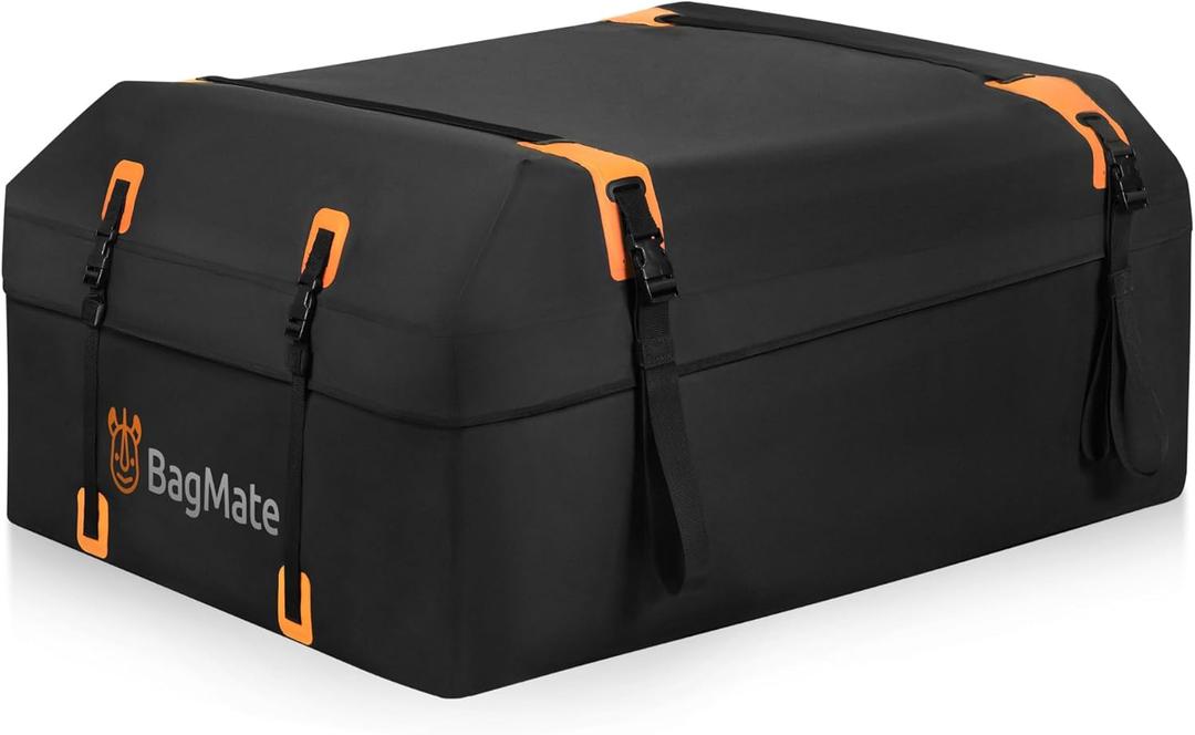 Waterproof Car Roof Bag - Car Rooftop Cargo Carrier Bag  15 Cubic Ft Roof Rack Cargo Carrier, Includes Anti-Slip Mat, 4 Door Hooks, Reinforced Zipper/Buckle, with or Without Rack