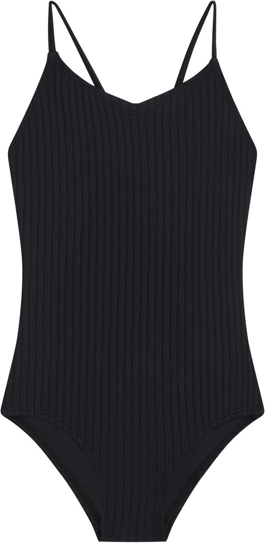 Kanu Surf Girls' Hurricane Beach Sport UPF 50 One Piece Swimsuit (8, Drop Needle Solid Black)