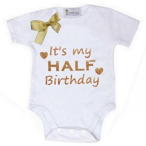 Kirei Sui Baby Gold Sparkle Half Birthday 1/2 White Bodysuit (3-6M)
