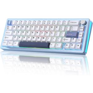 YUNZII AL66 Wireless Mechanical Keyboard,Full Aluminum CNC,65% Knob Control,Bluetooth/2.4G/Wired,Hot Swappable Pre-lubed Switches,Gasket Mounted RGB for Win/Mac(Milk Switch, Blue)
