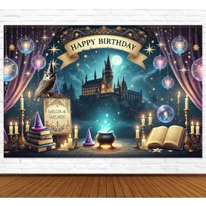 Wizard Happy Birthday Banner Wizard Happy Birthday Backdrop 6x4ft Wizard Party Decorations Magical Bdy Decorations Magical Party Decorations Wizard Backdrop for Room Decorations (Blue Wall Banner)