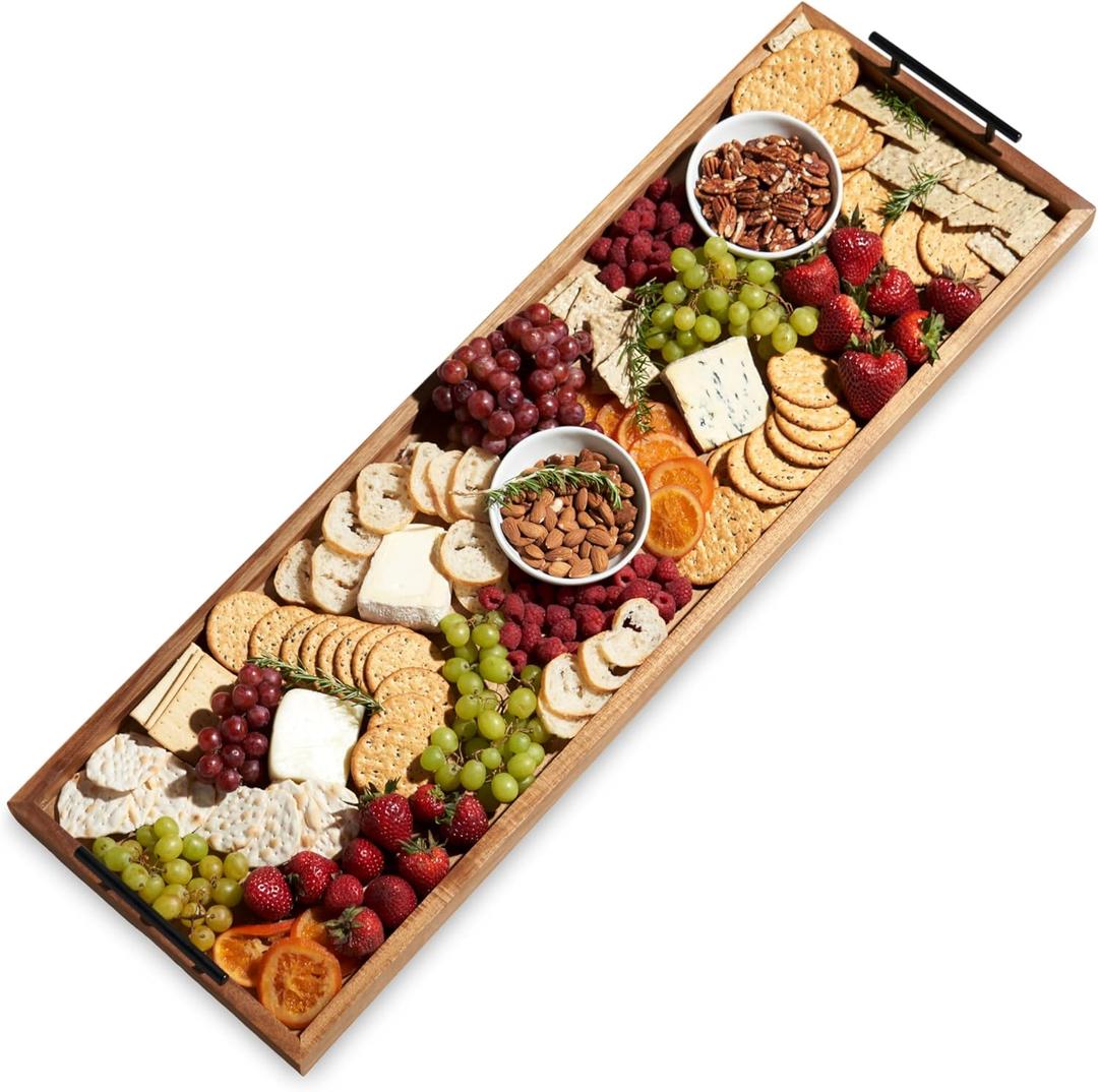 Twine Modern Manor Longboard Cheese Platter with Handles, Rectangular Cheese Board and Home Decor Tray, Dining Table Accessories Acacia Wood Set of 1