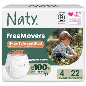 Naty FreeMovers Pull Up Training Pants for Sensitive Skin | Hypoallergenic Potty Training Underwear | Absorbent & Leak-Proof for Toddler | Soft, Unscented| Size 4, 2T3T (1833 lbs), 22 Count