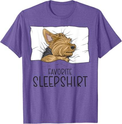 Favorite Sleepshirt, Napping Yorkshire Terrier Pajama T-Shirt (Small, Purple Heather)