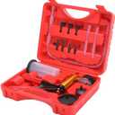 2 in 1 Brake Bleeder Kit with Hand Vacuum Pump with Gauge Adapters Automotive Brake Fluid Bleeding Set with Protected Case for Car Truck (Red)