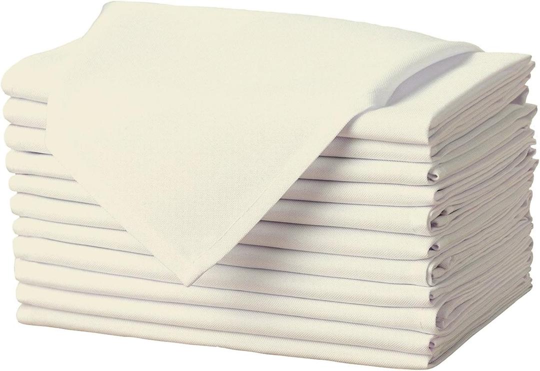 Gee Di Moda Cloth Napkins - 17 x 17 Inch Ivory Dinner Napkins - Set of 12 Soft & Absorbent Washable Fabric Cloth Table Napkins with Hemmed Edges for Hotel Restaurant, Holiday Parties & Wedding