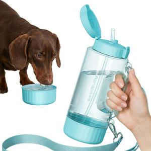 Large Capacity 40 Oz Dog & Human Water Bottle, BPA-Free Portable Travel Dog Water Bottle with Removable Bowl & Straw, Leakproof Water Dispenser for Outdoor Walking, Hiking, Camping
