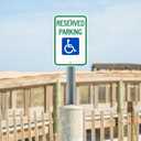 SmartSign (Pack of 4) 18 x 12 inch Federal Handicap Reserved Parking Sign, 120 mil Aluminum Composite (ACM), Engineer Grade Reflective Material, Blue/Green on White, Made in USA