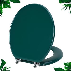 Dark Green Round Toilet Seat Natural Wood Toilet Seat with Zinc Alloy Hinges, Easy to Install also Easy to Clean, Scratch Resistant Toilet Seat by Angol Shiold (Round, Dark Green)