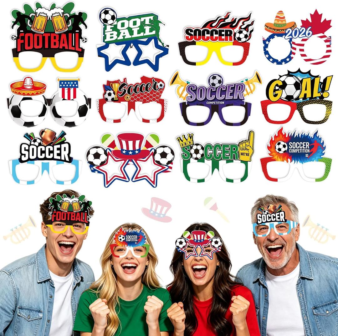 2 x GLURUITE 24Pcs Soccer Paper Eyeglasses Fun Photo Props for Sports Themed Party Football Game Celebration Party Favors Decorations