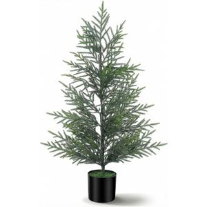 4ft Christmas Norfolk Pine Tree Artificial Christmas Tree Decoration Faux Norfolk Pine Plants with Pot Small Faux Potted Cypress Xmas Shrubs Plants for Front Porch Outdoor Indoor Garden Decor