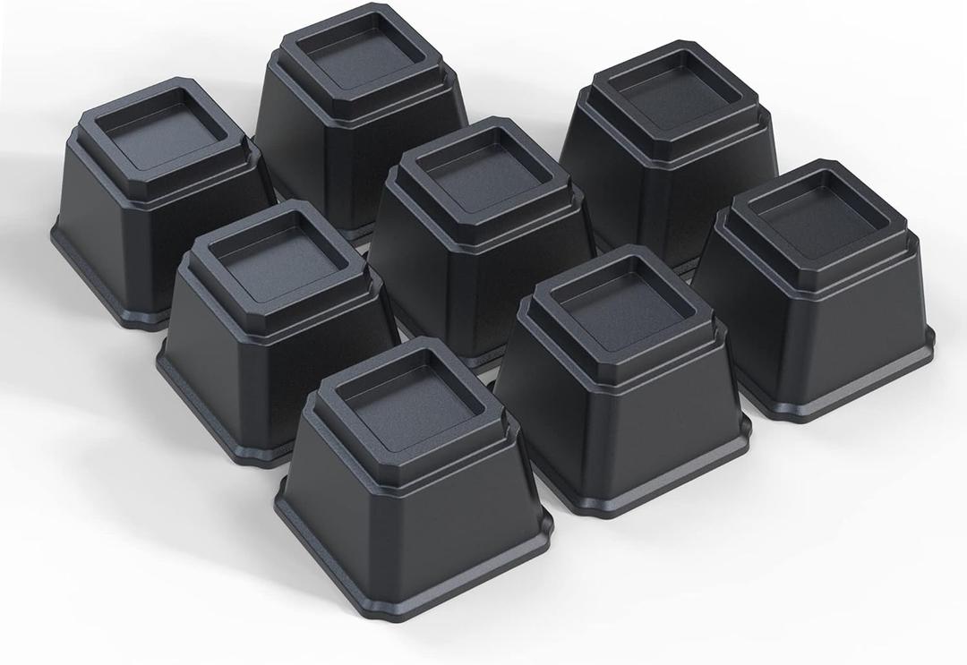 Bed Risers 4 Inch Heavy Duty, Furniture Risers for Bed Frame, Couch, Desk, Chair, Lifts Up to 1,500 lb, Set of 8, Black