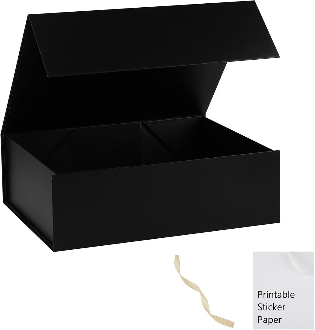 Black Gift Box,13x11x5.3 Large Gift Boxes With Lids For Presents Includes Ribbon And Diy Printable Sticker Paper,Bridesmaid Proposal Box,Magnetic Gift Box For Birthday,Wedding,Graduation