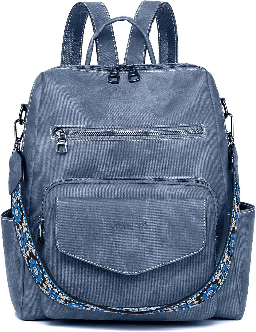 WYFJNX Backpack Purse for Women PU Leather Backpack Ladies Fashion Handbag Designer Shoulder Bag Small Travel Bag Blue