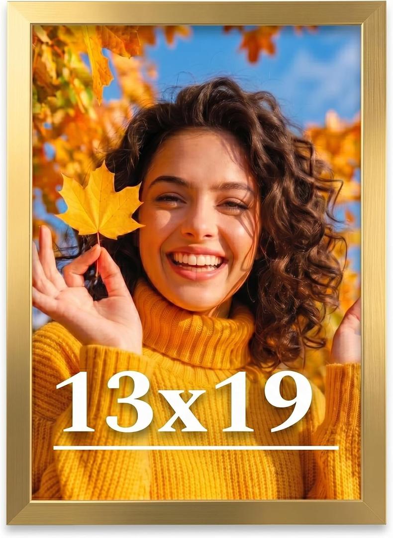 13x19 Picture Frame for Wall Display, 13x19 Gold Picture Frame with Shatter Resistant Plexiglass, Stable and Sturdy 13 x 19 Poster Frame for Wall Display, Handpicked Gift Collection, 1 Pack