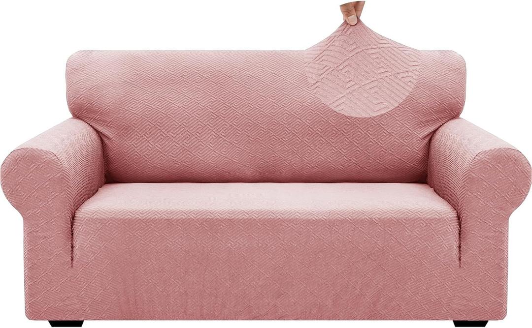 ZNSAYOTX 1 Piece Jacquard Couch Covers for 2 Cushion Couch High Stretch Loveseat Slipcover for Pets Dogs Anti Slip Love Seat Sofa Slipcover Furniture Protector (Medium,New Pattern Rose) (Medium (55"-69"))