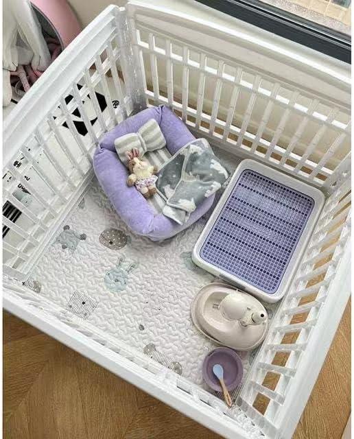 Dog Playpen Urine Pad Dog Pee Pads Puppy Pads,Personalized,Anti-Slip Bottom[PLAYPEN NOT Included] Leak-Proof/Machine Washable/Reusable Whelping Playpen Crate Pet Mattress Pad Pet Training Mat(White)